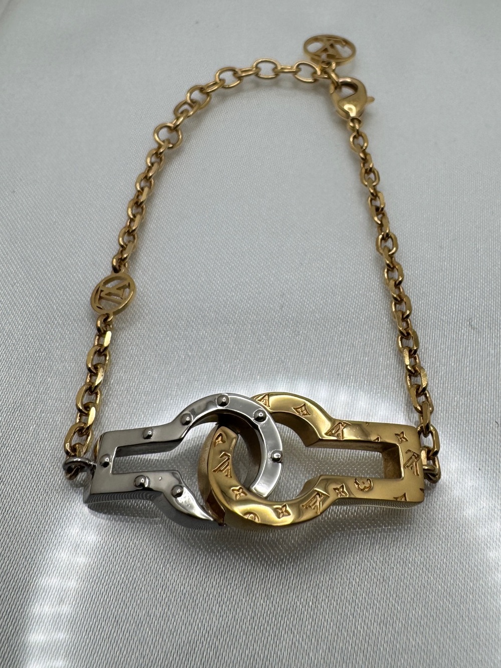 Louis Vuitton Twin Locks Supple Two-Tone Gold and Silver Chain Bracelet